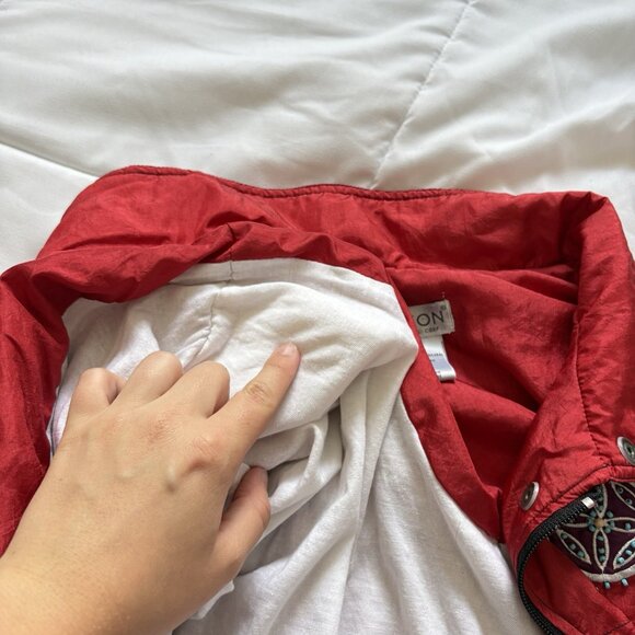 Vintage 90s Womens Size Large Nylon Track Jacket Southwestern Beaded Embellished - Picture 9 of 11